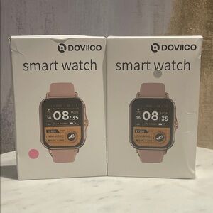 DOVIICO - Smart Watch Rose Gold Pink Band Fitness Tracker Health Monitor
